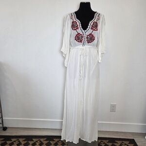 NEW Suzanne Betro Maxi Dress Sheer Embroidered Resortwear Boho Fairy Ethereal M